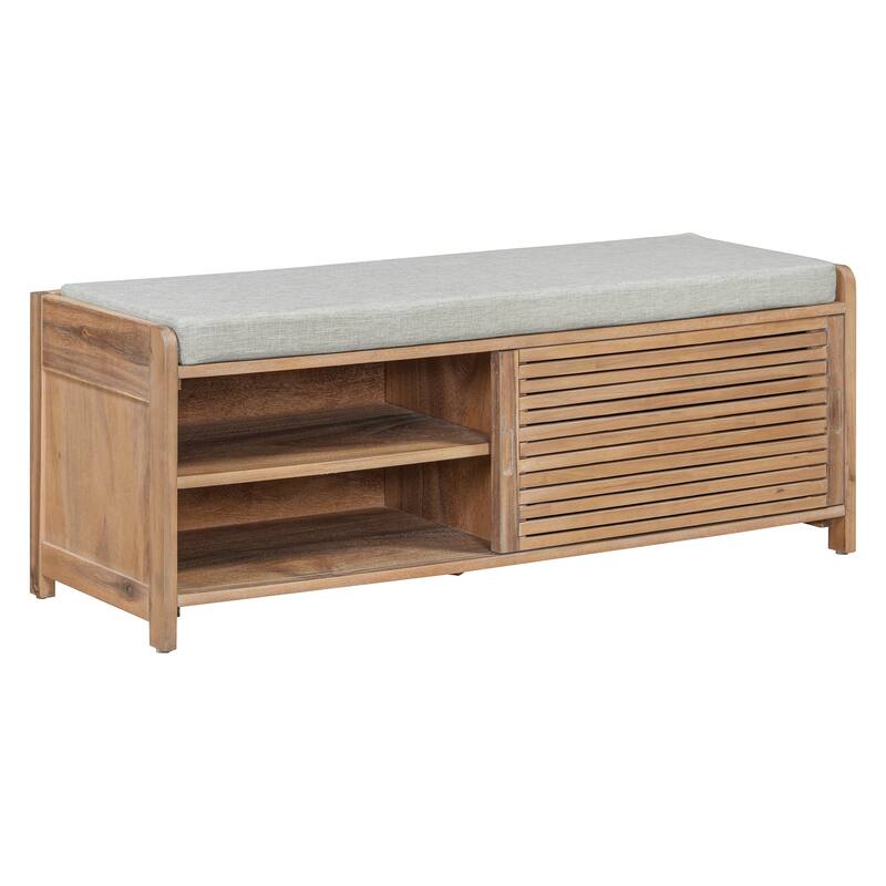 Shoe Storage Bench Entryway Bench with Cushion, Sliding Door