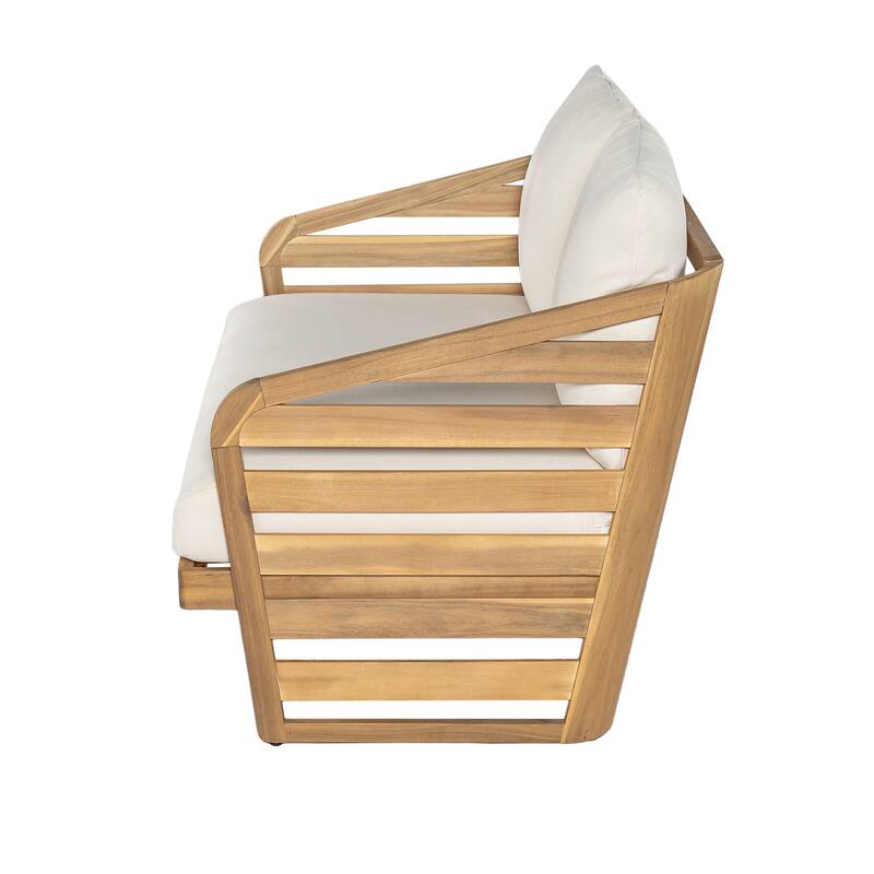 Roomfitters Outdoor Acacia Wood 4-Piece Patio Chat Set with Cushions, Beige