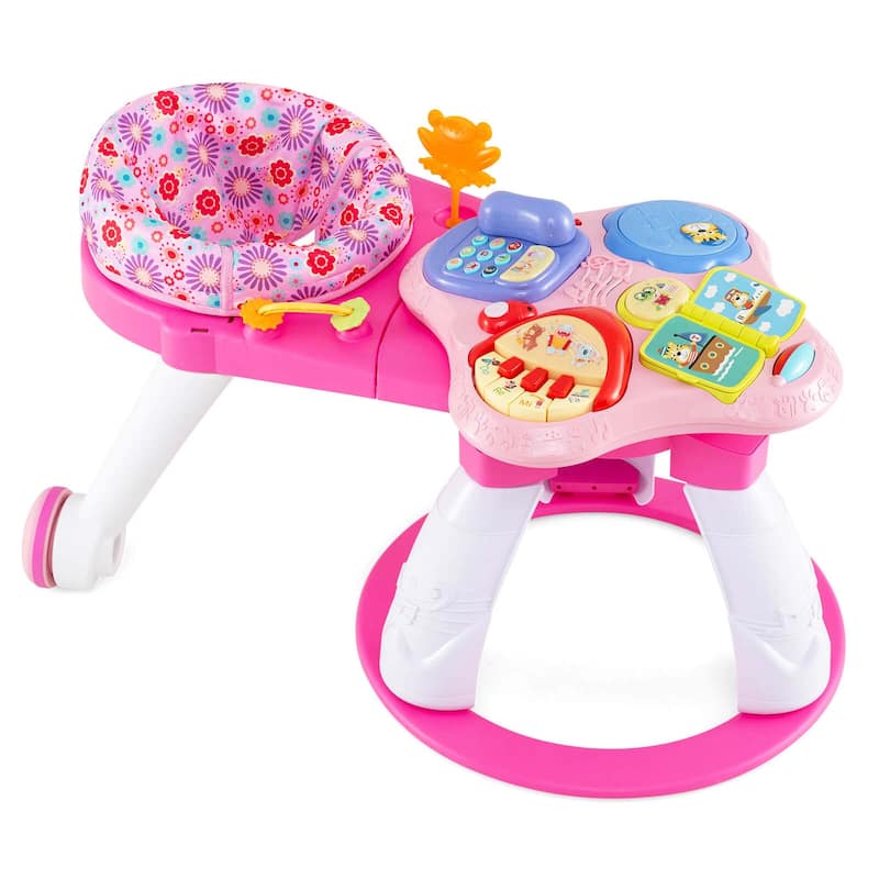 3 in 1 Kids Play Center Activity Walker w/ 3-Position Adjustable Seat - Pink