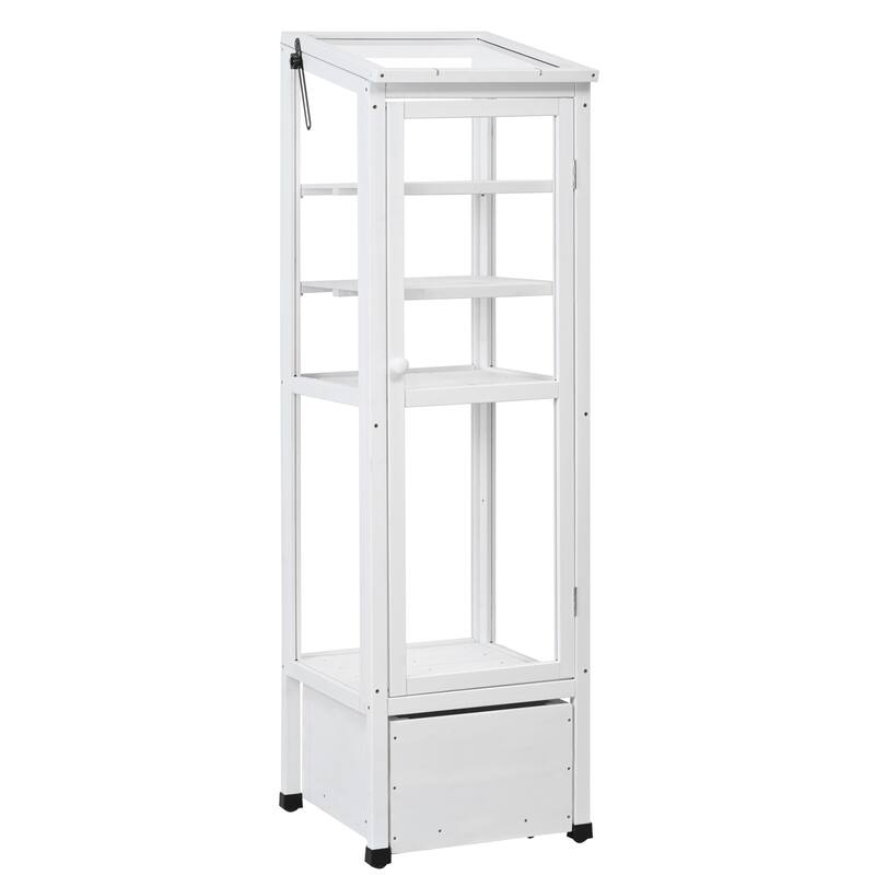 62.4inch Height Wood Garden Greenhouse Balcony Portable Mini Cold Frame with Movable Storage Box and Adjustable Shelves