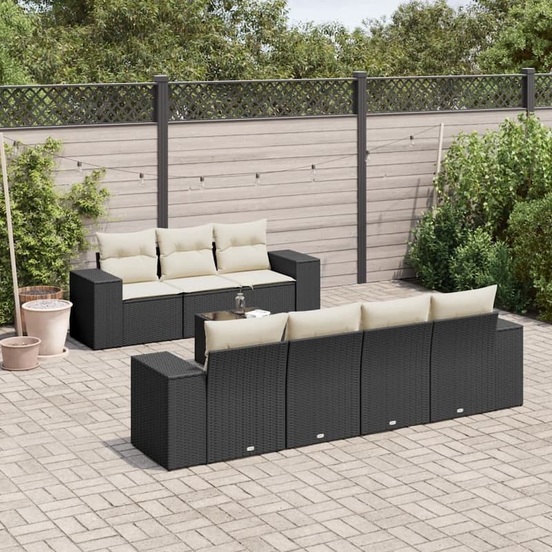 vidaXL Patio Sofa Set with Cushions Outdoor Furniture 8 Piece Poly Rattan - 21.7 x 24.4 x 27.2 - Black and cream