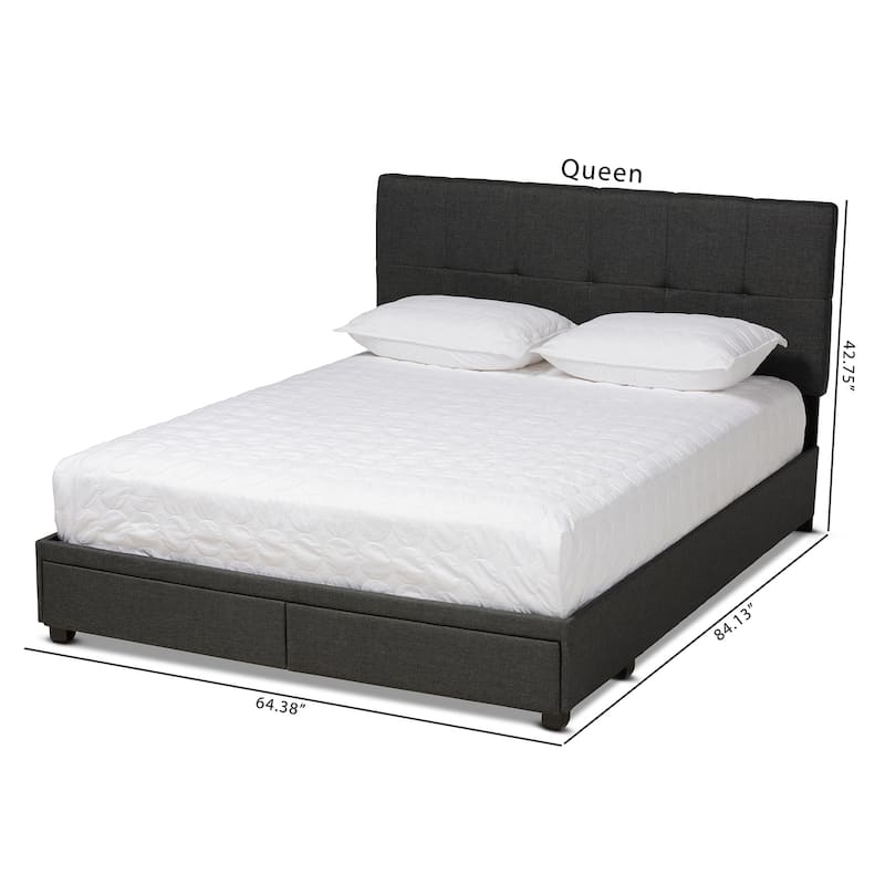 Queen Size Storage Bed with Drawers - Dark Grey Upholstered Platform Bed, Tufted Headboard