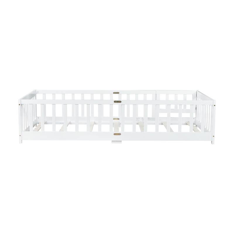 Floor Bed with Fence,Door and Safety Guardrails,Perfect for Kids' Play,Sleep and Development