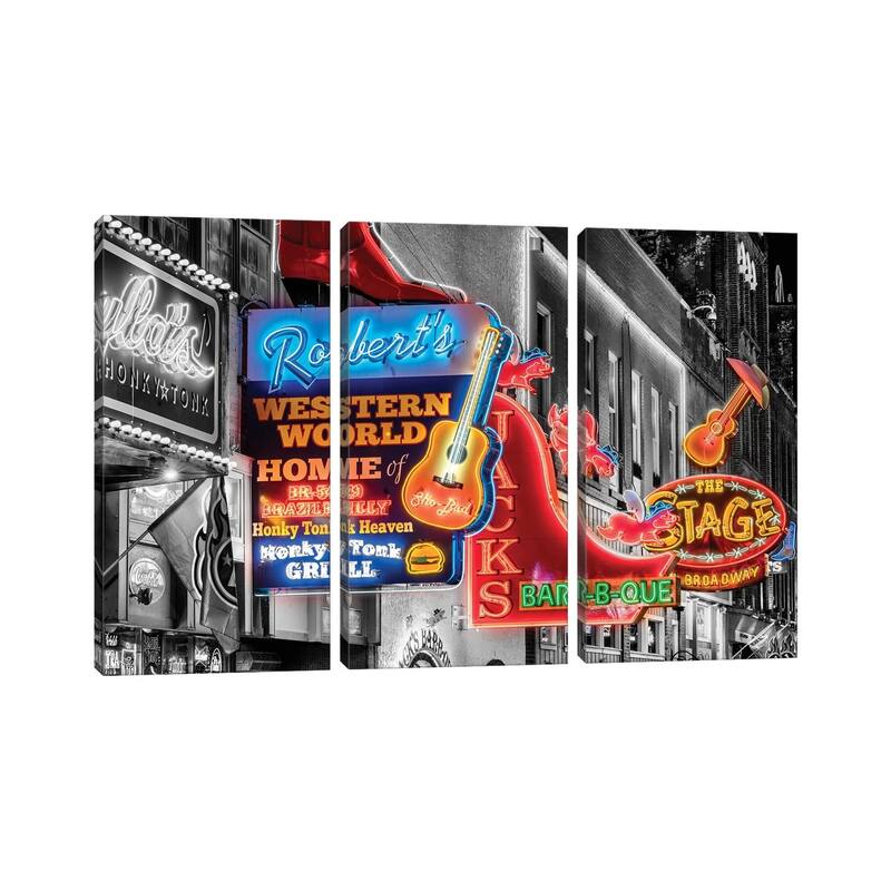 iCanvas "Nashville Broadway Neon" by Susanne Kremer 3-Piece Canvas Wall Art Set