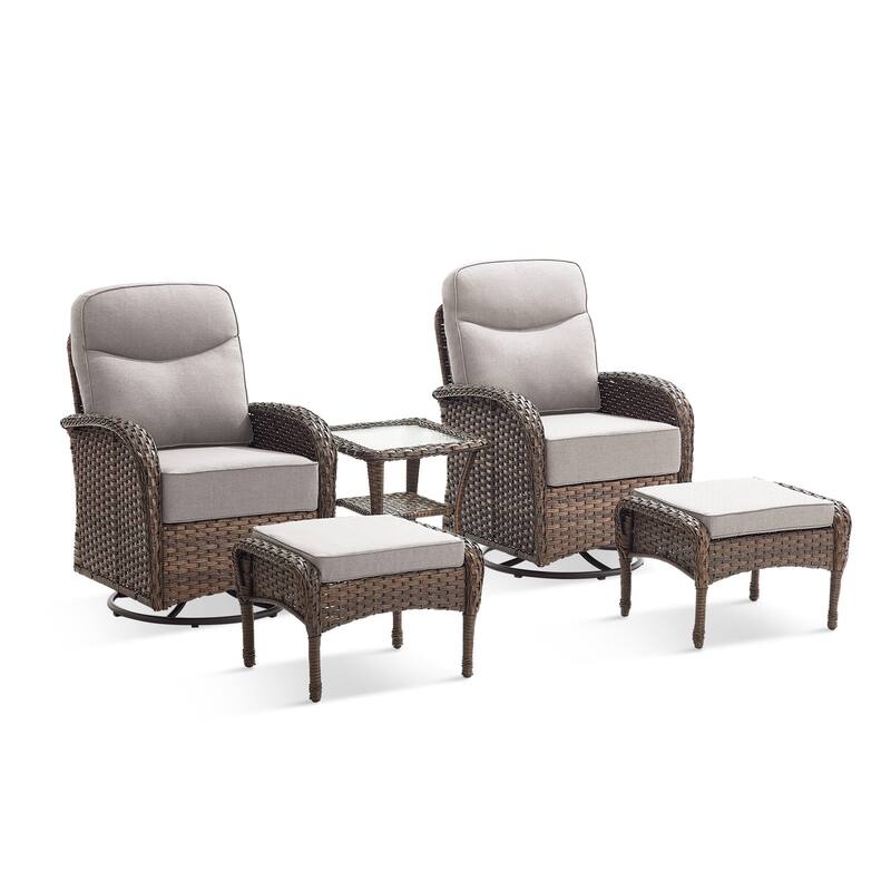 Pocassy Outdoor Sofa Swivel Chair and Ottman with Coffee Table