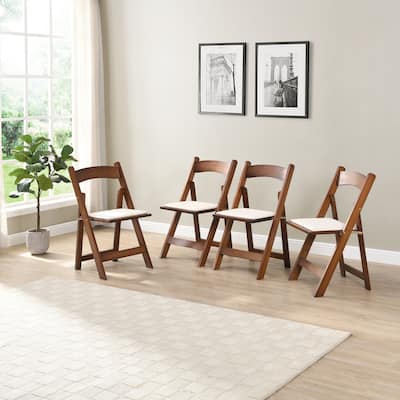 4PCS Upholstered Folding Chair,Space Saving,Easy To Carry,Walnut shelf+Beige Cushion For Dining room