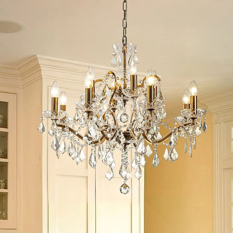 Classic/Traditional Crystal Chandelier Antique Gold Glam Lighting Fixture - W26"