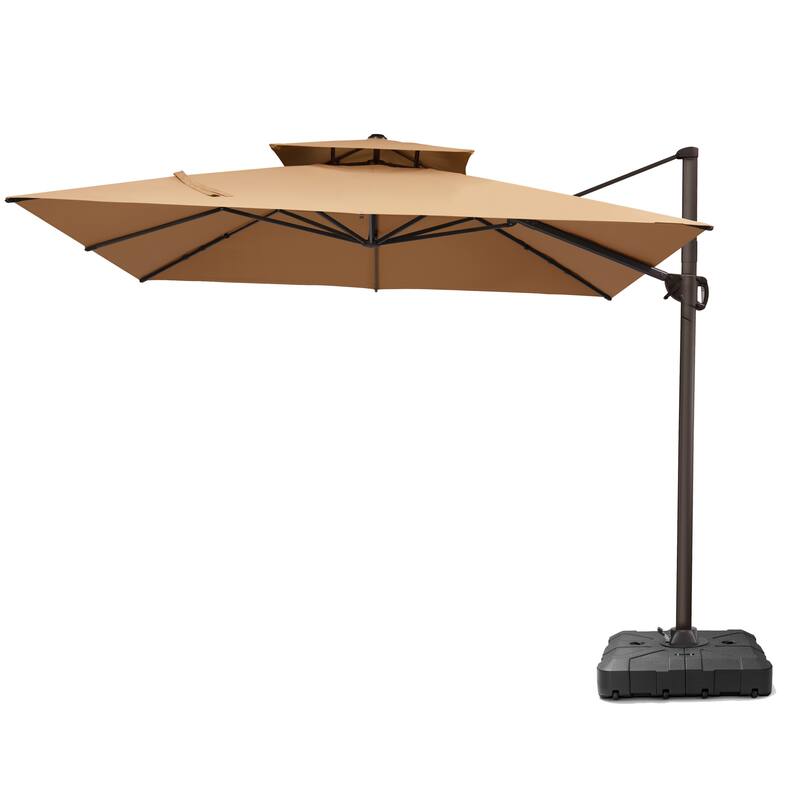 Pellebant 11X11FT Outdoor Patio Cantilever Offset 360 Degree Rotation Umbrella with HDPE Base