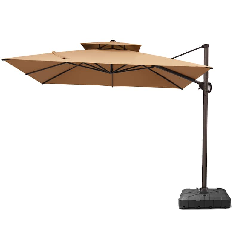 Pellebant Outdoor Patio Cantilever Offset Umbrella 11 ft Double Top - Tan-WithBase