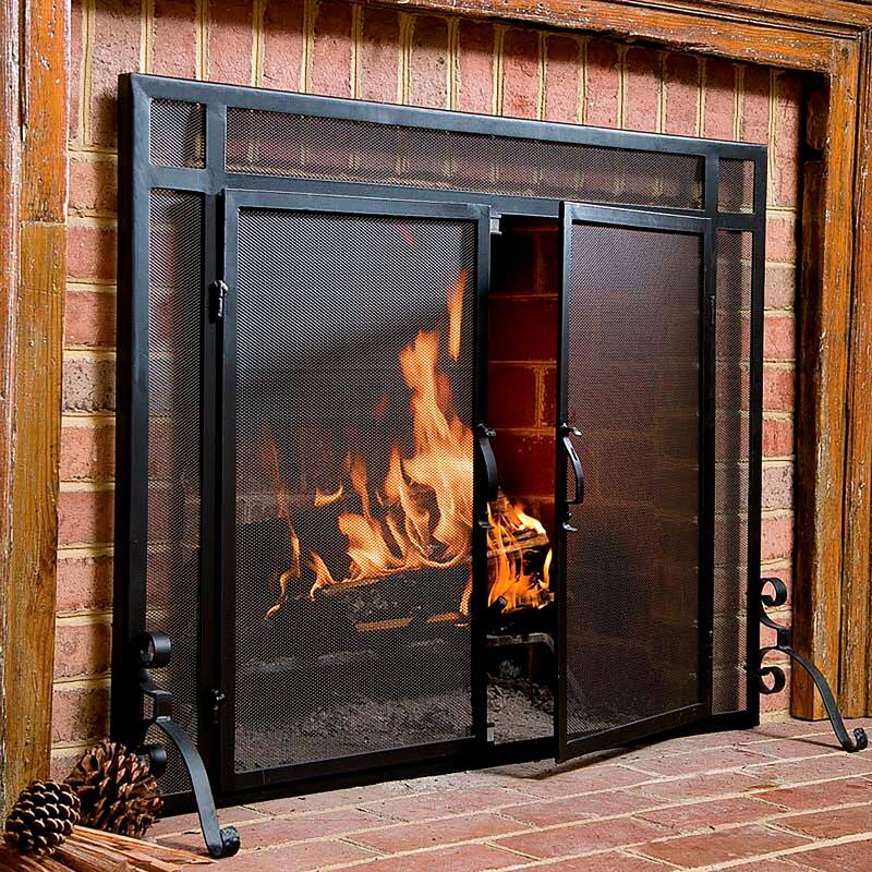 44" x 33" Flat Guard Fireplace Screen With Doors in Solid Steel