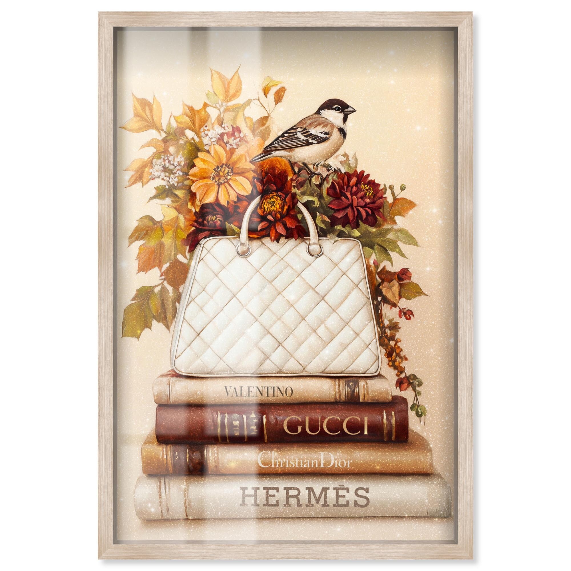 Little Bird Fall Flowers Glam Shadowbox by Art Remedy