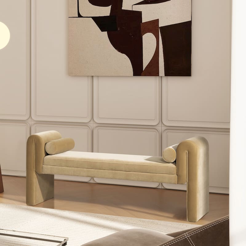 Mason 60.5" Transtional Velvet Upholstered Arched Arm Entryway Bench - Camel Brown Beige