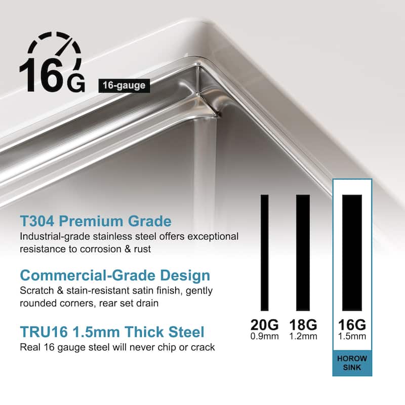 HOROW 16G Stainless Steel 30 in. Single Bowl Undermount Workstation Kitchen Sink with Cutting Board, Bottom Grid, Strainer