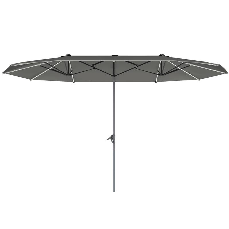 Solar Powered LED Patio Umbrella with UV Protection Outdoor Garden Patio Umbrella with LED Lights Crank Lift