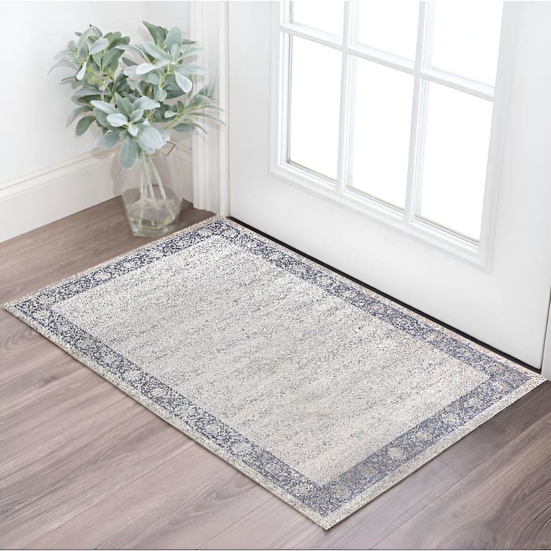 Cuxa Floral Traditional Woven Area Rug By HomeRoots - 2' X 3' - Oxford Blue - Rectangle
