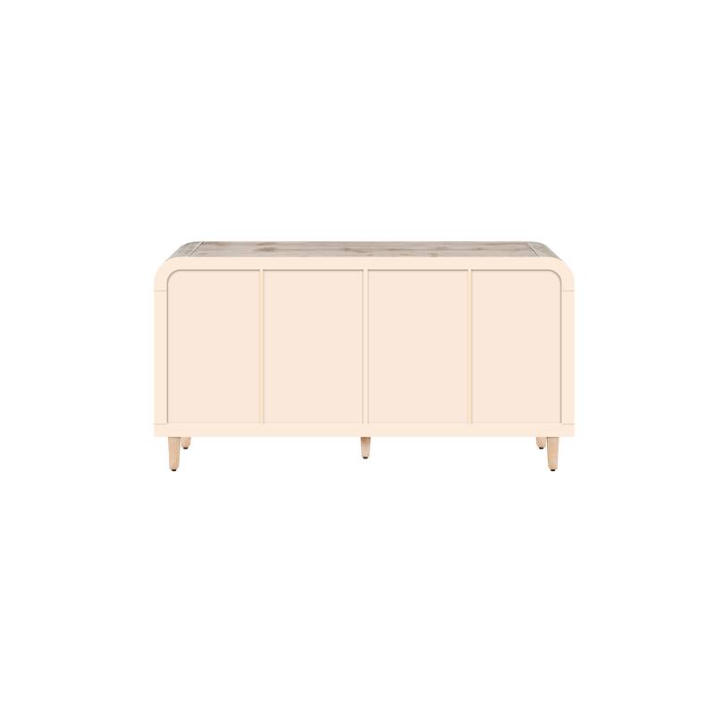 Roomfitters 59" Farmhouse Curved Sideboard, Vintage 4-Door Buffet with Vertical Carving & Large Wood Handles