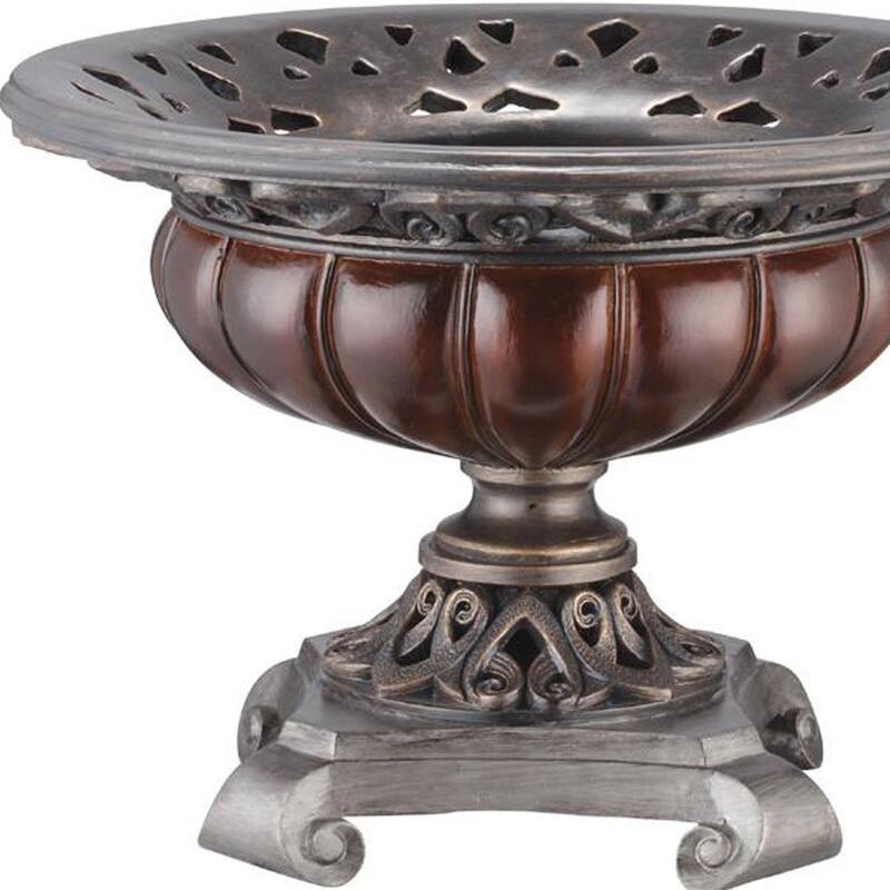 9" Silver and Bronze Polyresin Decorative Centerpiece Pedestal Bowl - 13 x 13 x 9