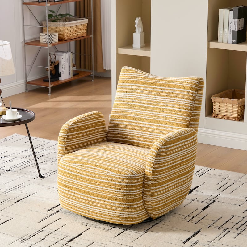 HOMEFUN Boucle Upholstered 360° Swivel Fabric Striped Armrest Leisure Chair for Living room and Bedroom - Yellow