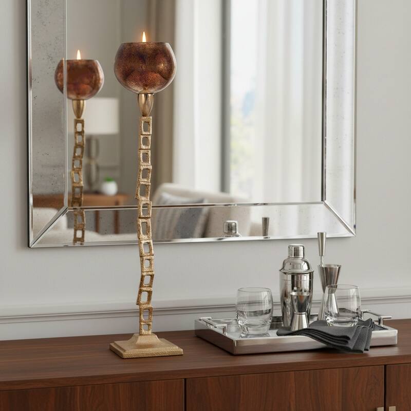 Metal Globe on Base Tealight Candle Holder - Gold, 24 in. - Gold/ Metallic - 24.0"