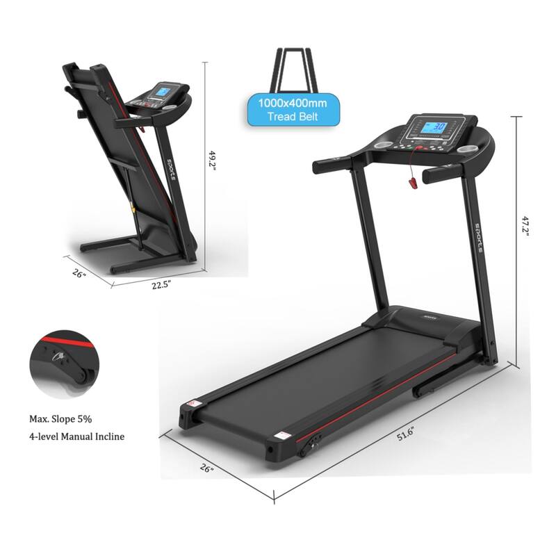 Folding Motorized Treadmill with Manual Incline,MP3 and 5" LCD Display - Black