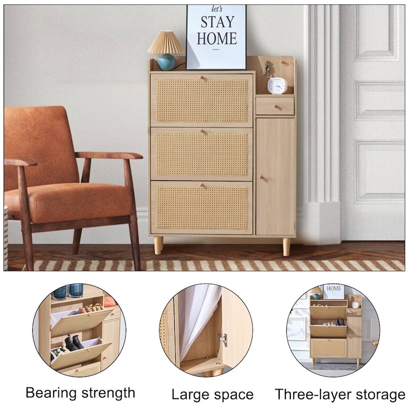 Minimalist storage cabinet, Japanese-style wicker shoe cabinet