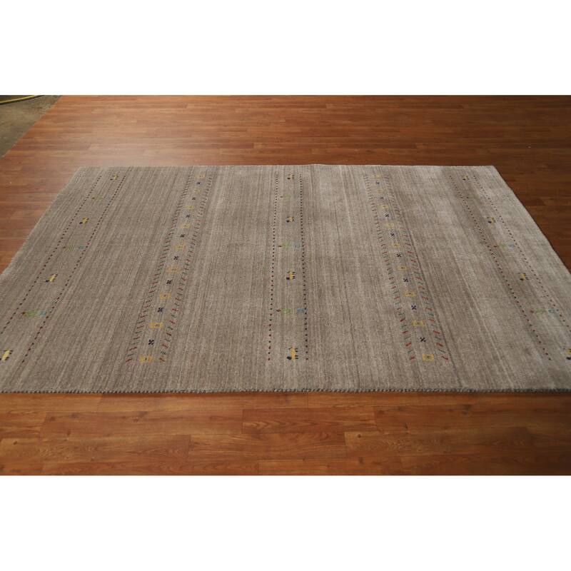 Hand Knotted Oriental 100% Wool Carpet Tribal Animal Pictorial Beige & Ivories Gabbeh Area Rug - 7' 9'' X 5' 1''