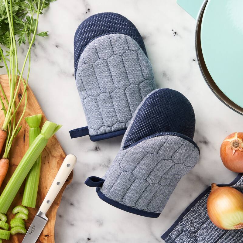 MARTHA STEWART Honeycomb Quilted Chambray Mini Oven Mitt 2-Pack Set