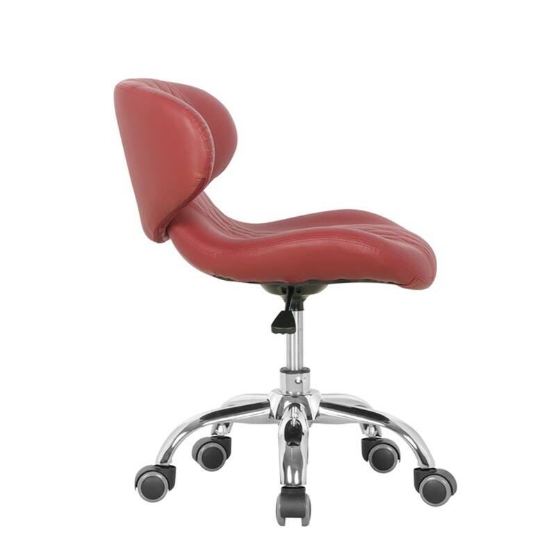 Set of 2 Hugo Short Stool Adjustable 13" to 15" Low Rolling Chair with Backrest, Red - N/A