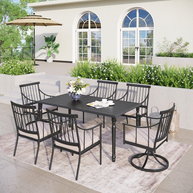 MAISON ARTS 7-Piece Outdoor Dining Set for 6, Metal Steel Dining Table with Umbrella Hole