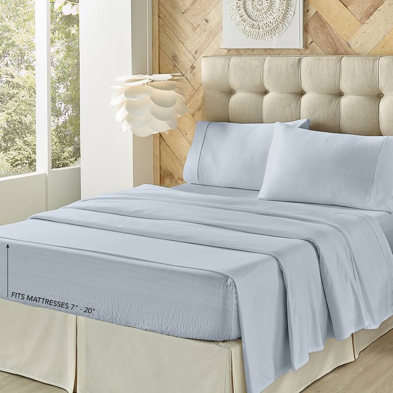 Royal Court Royal Fit Plush Microfiber 4 Piece Bed Sheet Set - Light Blue - Full