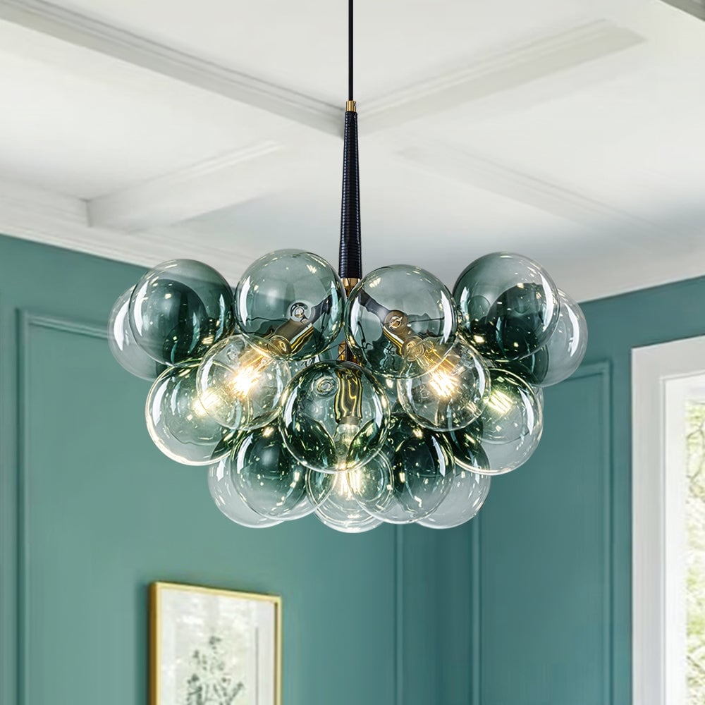 Glam Art Deco Cluster Glass Globe Green Bubble Chandelier