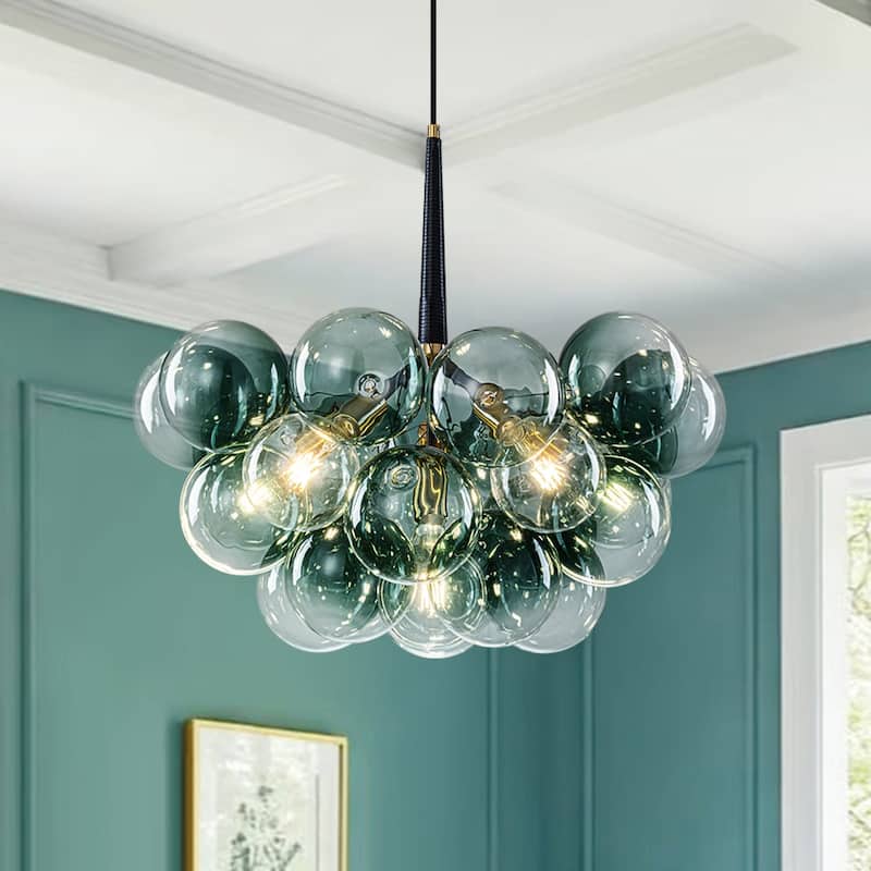 Glam Art Deco Cluster Glass Globe Green Bubble Chandelier
