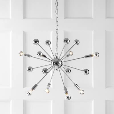 Caleb 8-Light 22.5" Metal Sputnik-Style LED Chandelier, Chrome by JONATHAN Y