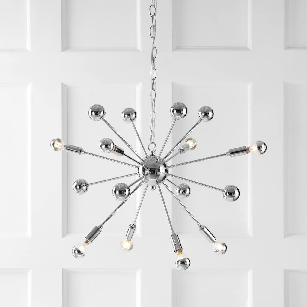 Caleb 8-Light 22.5" Metal Sputnik-Style LED Chandelier, Chrome by JONATHAN Y