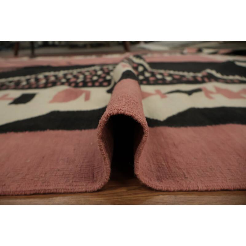 Hand Woven Oriental 100% Wool Carpet Southwestern Tribal Pink Kilim Area Rug - 11' 11'' X 8' 6''
