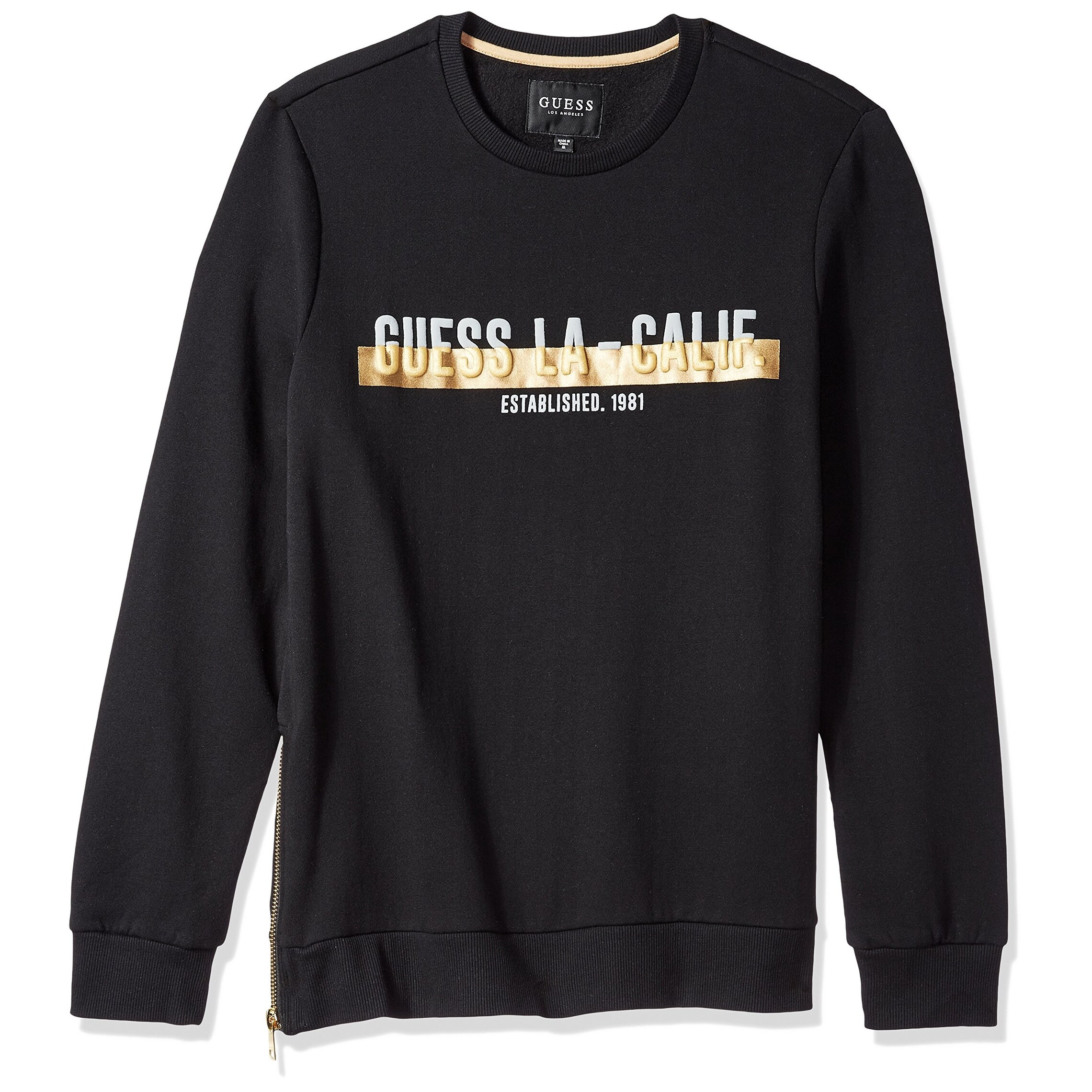 Shop Guess Black Gold Mens Size Small S Metallic Logo Crewneck