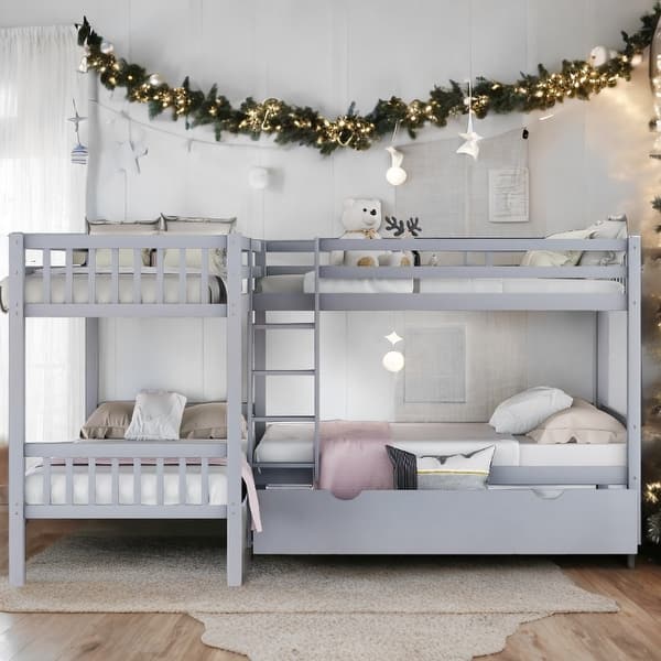 slide 2 of 33, Twin L-Shaped Bunk bed with Drawers,Space-Efficient Multifunctional Bunk Bed with Storag White