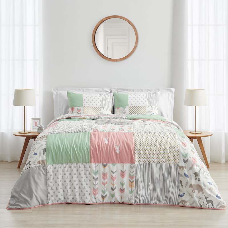 Sweet Jojo Designs Coral and Mint Woodsy Collection 3-piece Full/Queen Comforter Set