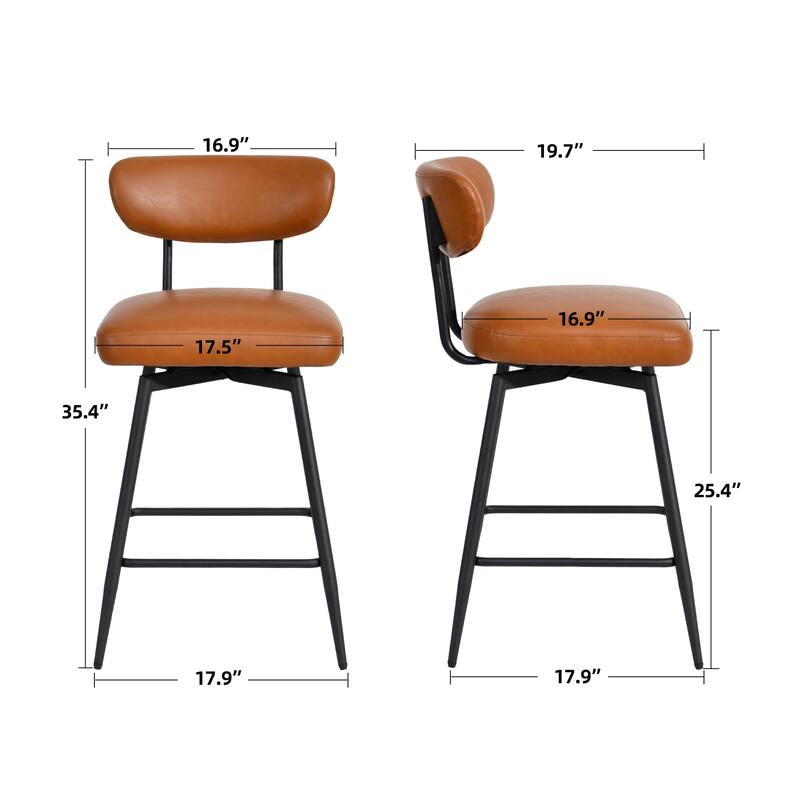 Modern Nearly 26" H Swivel Faux Leather Counter Height Bar Stools