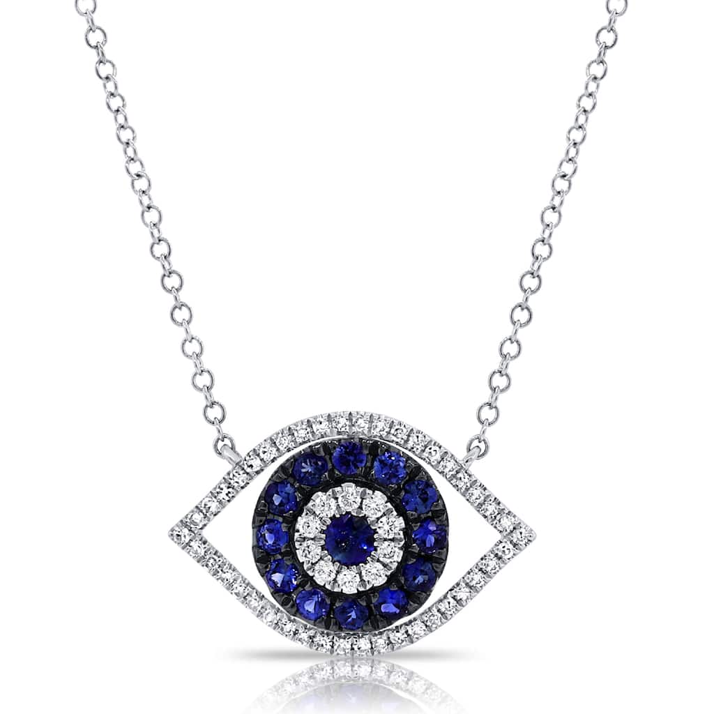 Joelle Collection Sapphire & Diamond Evil Eye Necklace 14K Gold
