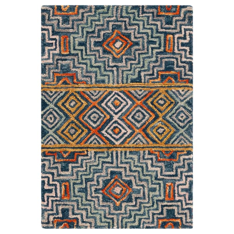 SAFAVIEH Handmade Aspen Licia Bohemian & Eclectic Tribal Wool - 2' x 3' - Blue/Gold