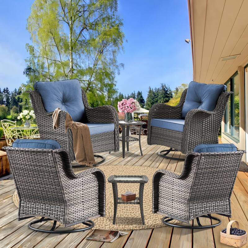 6 piece Wicker Patio Furniture Set with Outdoor Swivel Chair Cushions