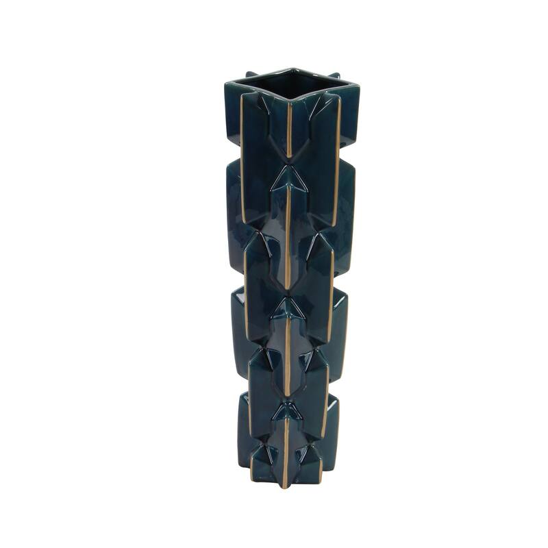 Teal Ceramic Faceted Decorative Vase with Gold Accents