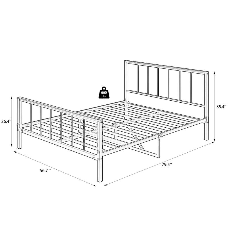 Black Metal Full Size Platform Bed Frame with Headboard and Footboard, Sturdy Construction, No Box Spring Needed, Queen