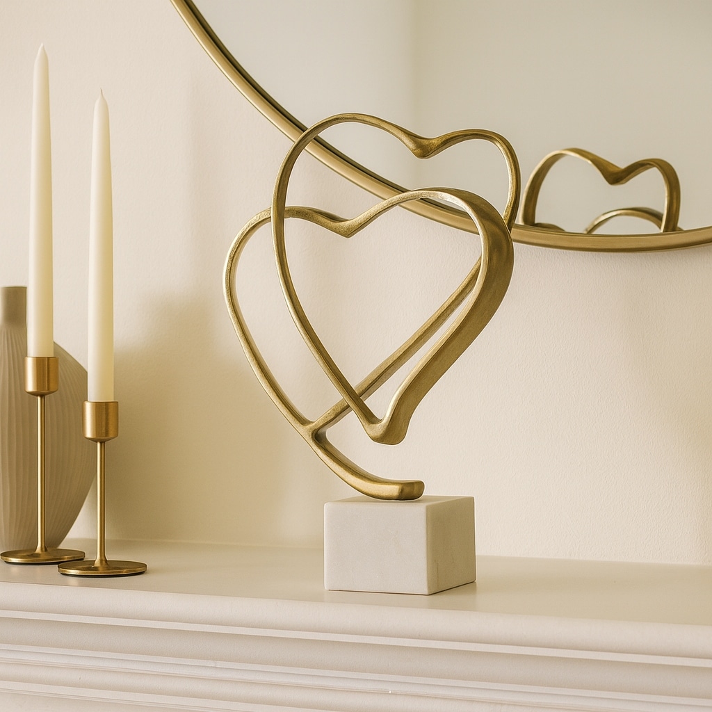 Metal Marble Interlocking Heart Sculpture Modern Accent - 13" Gold - 7.5" x 3" x 13"