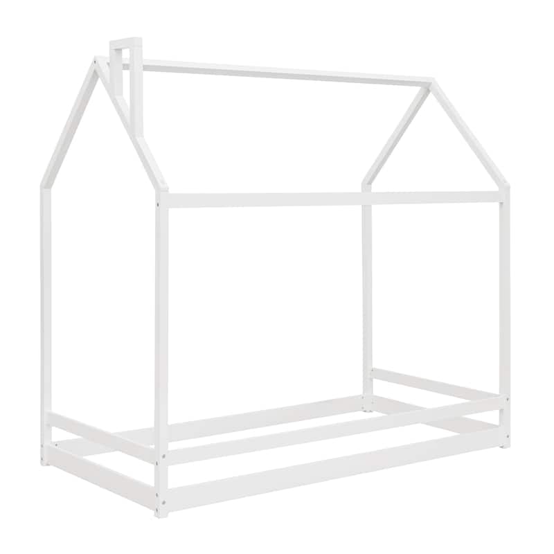 House-shaped Floor Bed, Twin Size Wood House Bed Frame with Roof