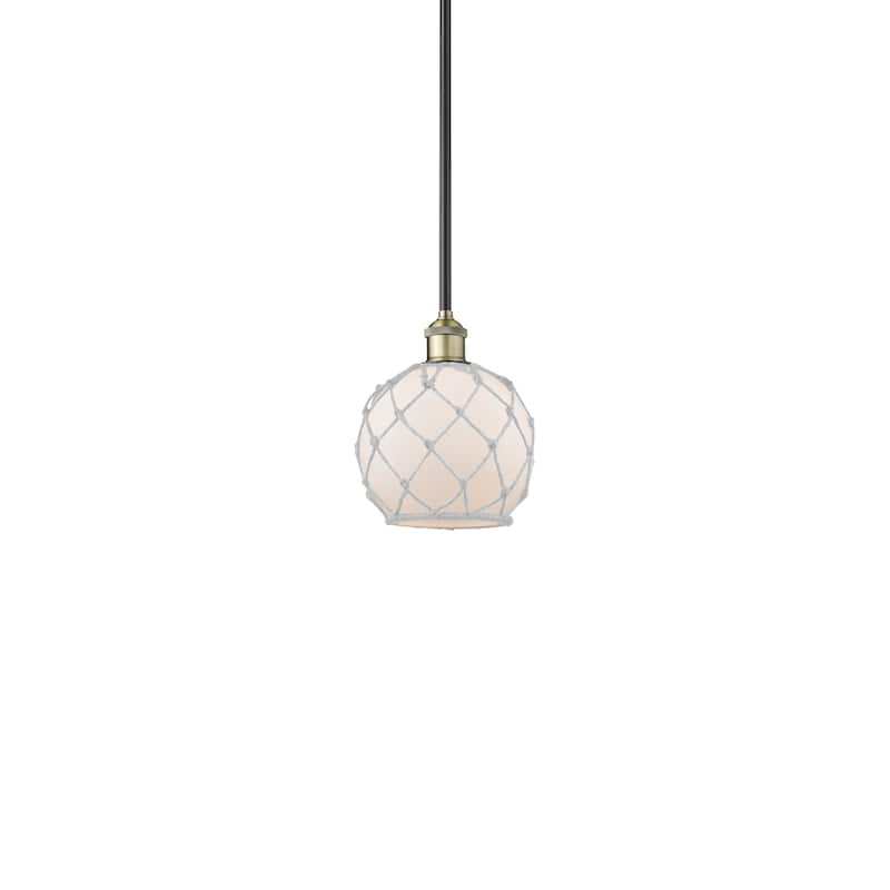 Innovations Lighting 616-1S-10-8 Farmhouse Rope Pendant Farmhouse Rope - Black Antique Brass / White Glass with White Rope