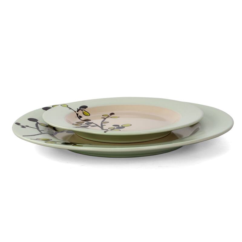 Summer Olive Blossom Round Stoneware Dinnerware Set 16 Pieces
