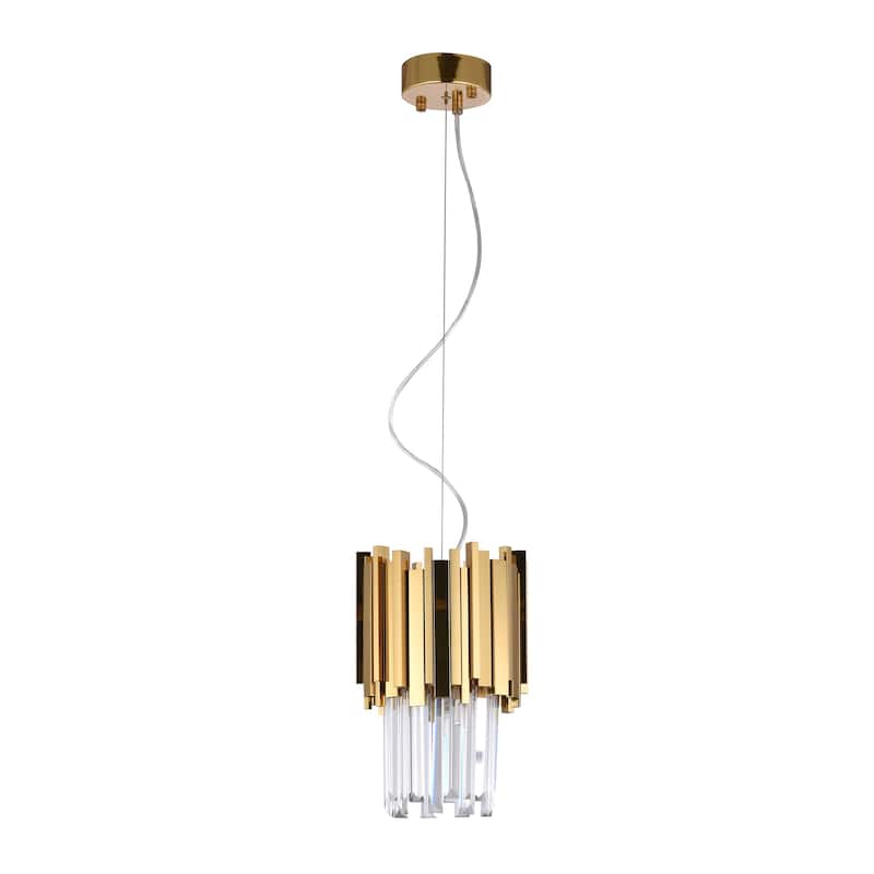 3-Light Gold Stainless Steel Pendant With Clear Crystals