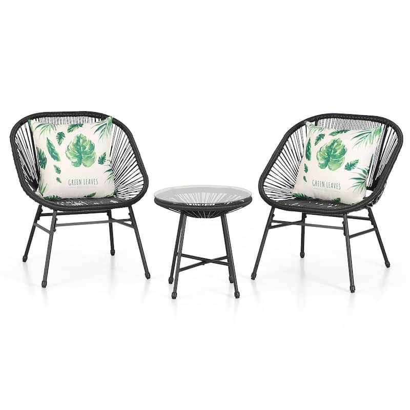 3-Piece Patio Bistro Sets, All Weather Round Wicker PE Weave Basket Chair Set of 4